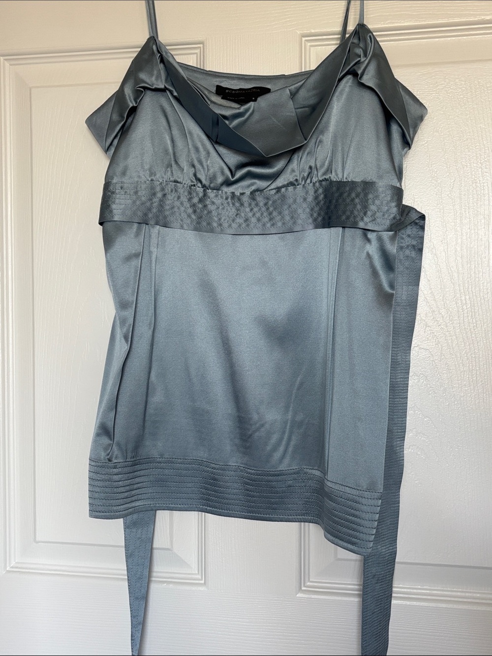 BCBGMaxAzria Satin Cowl Neck Camisole in Steel Blue